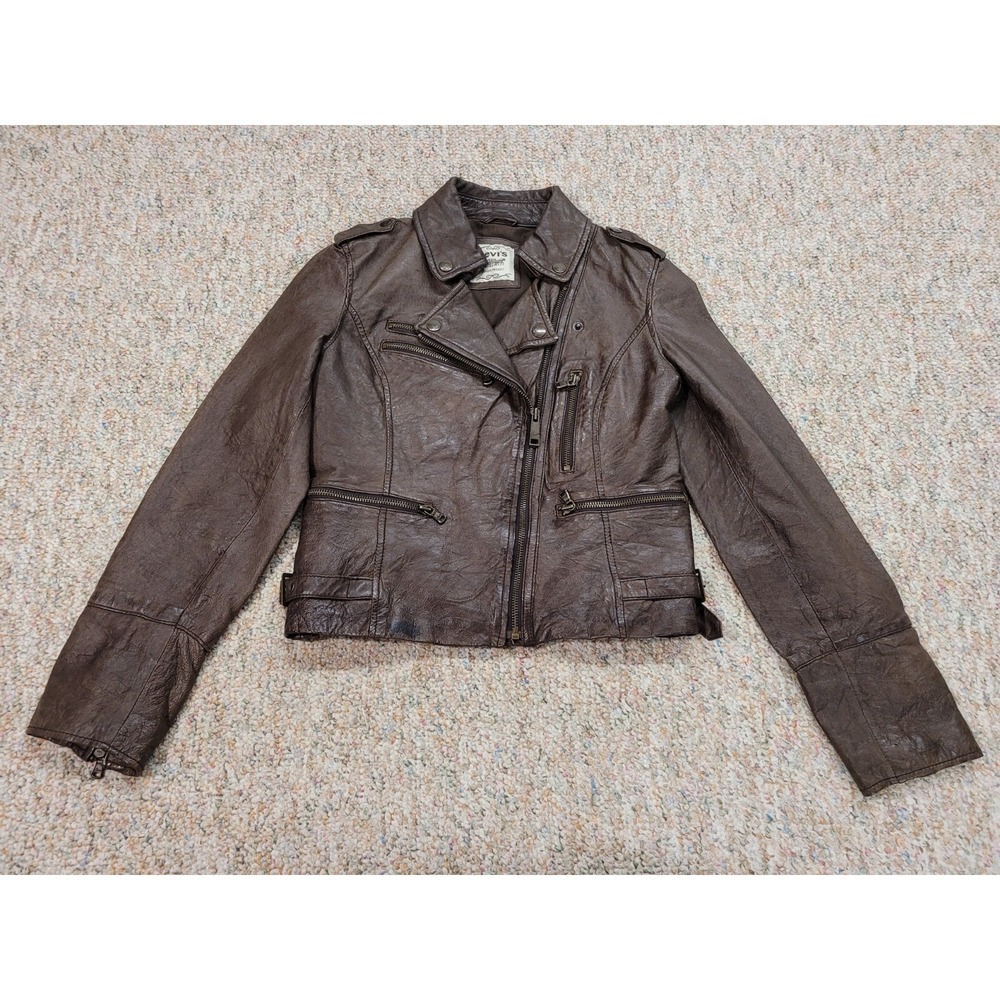 Levi's Leather Moto Jacket Womens XS Dark Brown Biker Asymmetrical LW9R6316